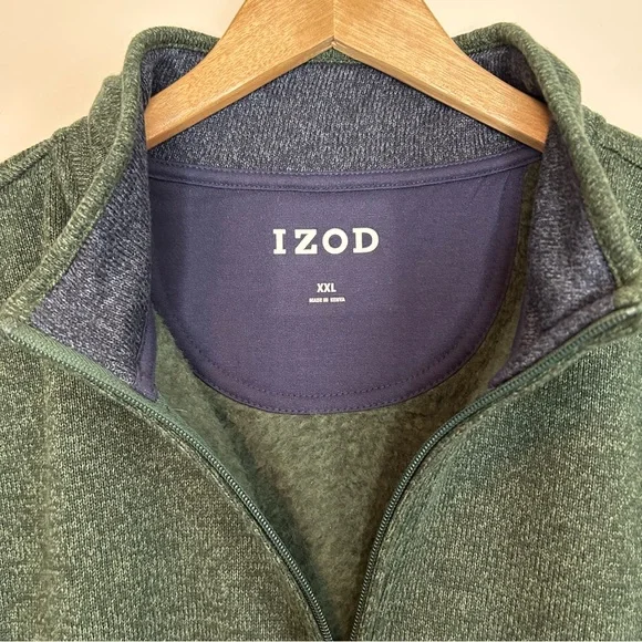 IZOD Quarter Zip Fleece Sweater In Green Gables Heather - Picture 5 of 6